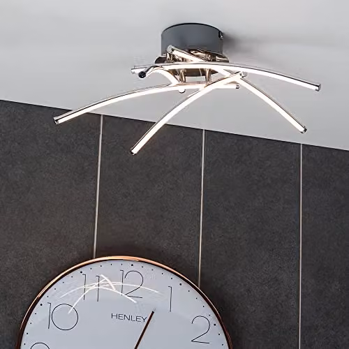 MiniSun Modern Chrome 25W Integrated LED 5 Way Cross Over Design Ceiling Light Fitting with 3000K Warm White Light – 2