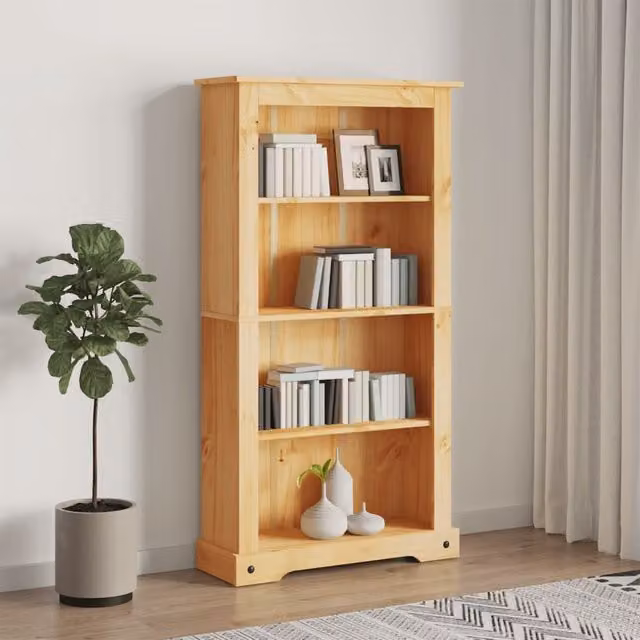 Berkfield Home Corona 4-Tier Mexican Pine Bookcase, Brown, W/D/H: 81 x 29 x 150 cm