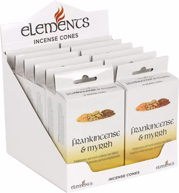 Elements Frankincense and Myrrh Incense Cone Set of 12 Packs in Yellow and White