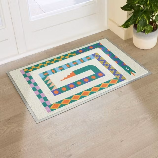 Artsy Mats Elizabeth Olwen Snake Indoor/Outdoor Doormat in Beige and Multicolour, W/D: 90 x 60 cm – 1
