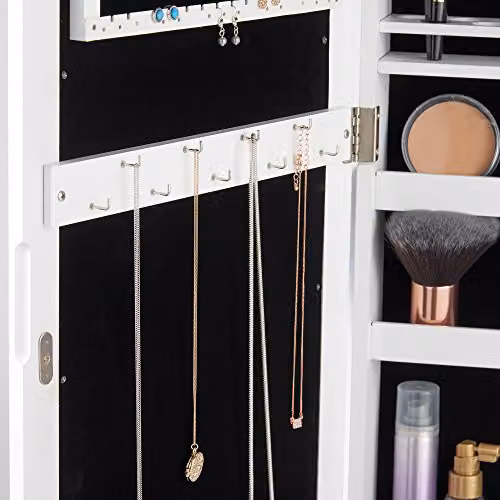 Beautify White Free Standing LED Jewellery Cabinet Armoire with Internal Shelves and Mirror H: 145.0 cm, W: 51.0 cm, D: 36.5 cm – 6