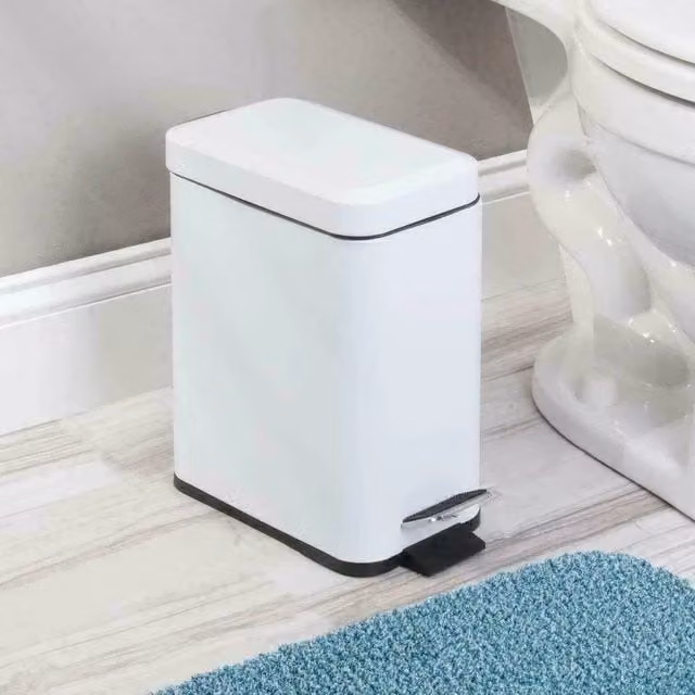 PAWNORA Stainless Steel Slim Pedal Bin, White, 5L – 1