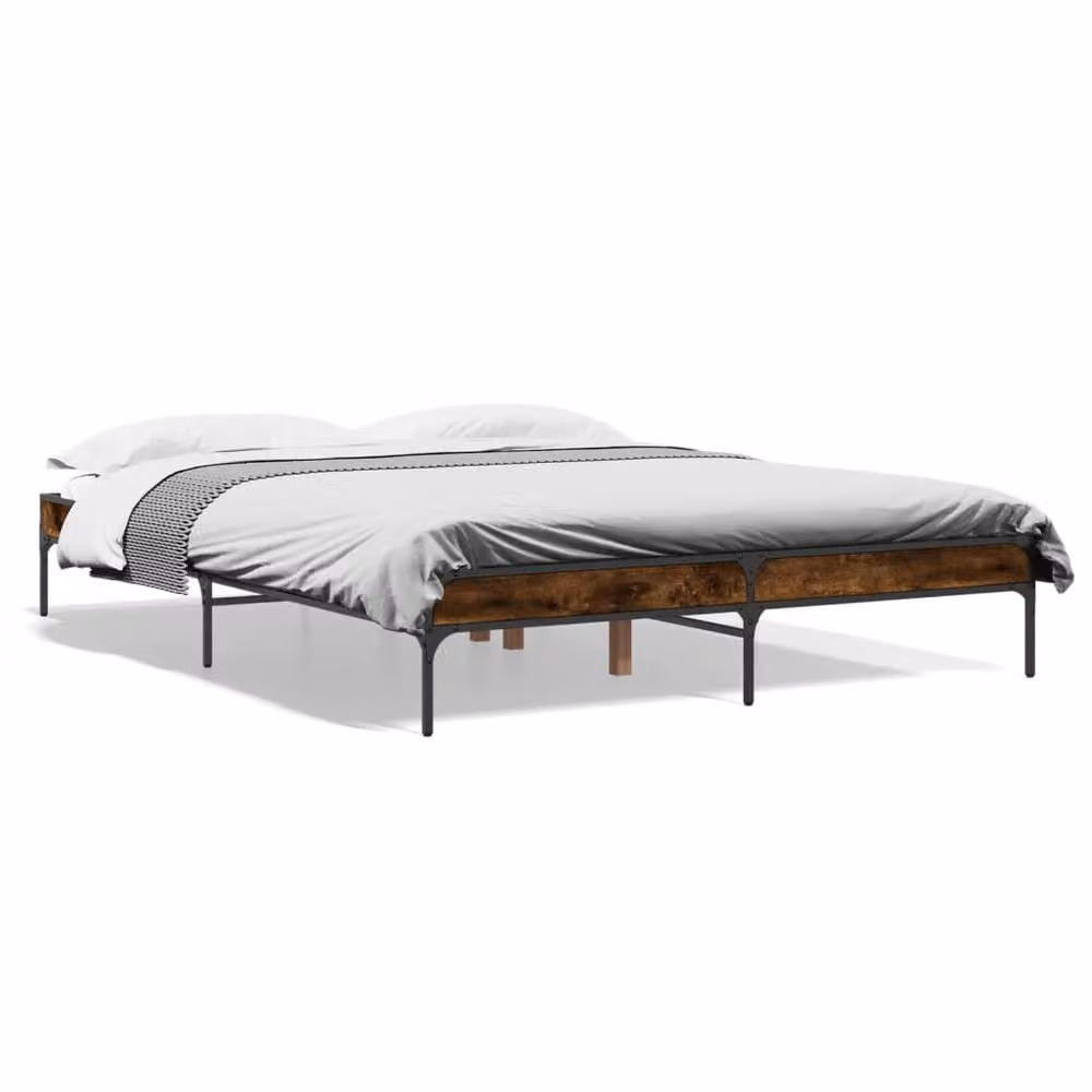 Berkfield Home Durable Bed Frame in Smoked Oak and Brown, W/D/H: 140 x 200 cm – 3