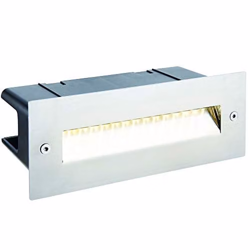 Loops IP44 LED Full Brick Recessed Accent Light in Stainless Steel with Cool White Down Guide, W/D/H: 225 x 85 x 60 mm