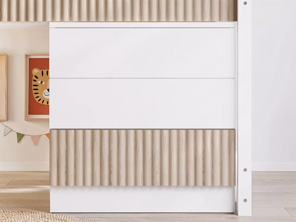 Flair Luca Ribbed Mid Sleeper Bed with 3 Drawer Chest and Stairs in White, Single Size (90 x 190 cm) – 1