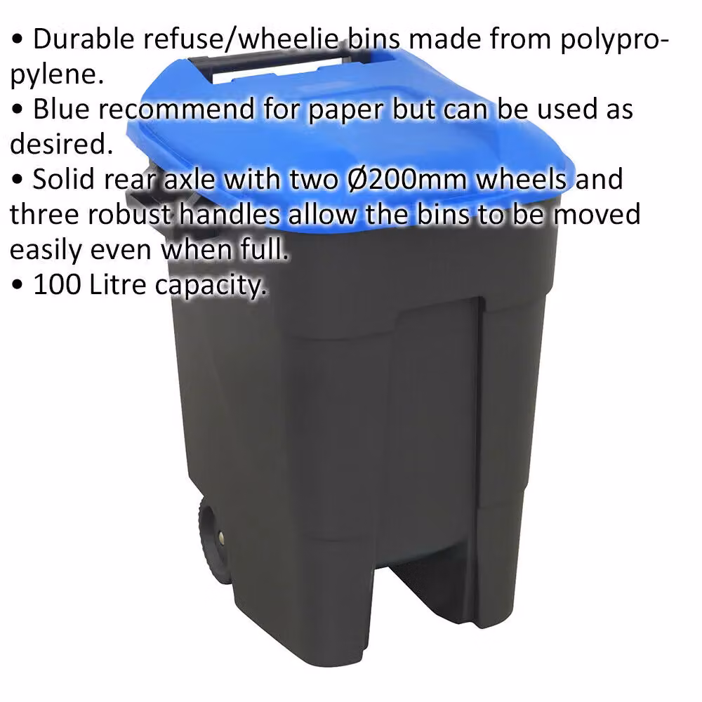 Loops 100 Litre Blue Plastic Wheelie Bin with Flip Lid – 2