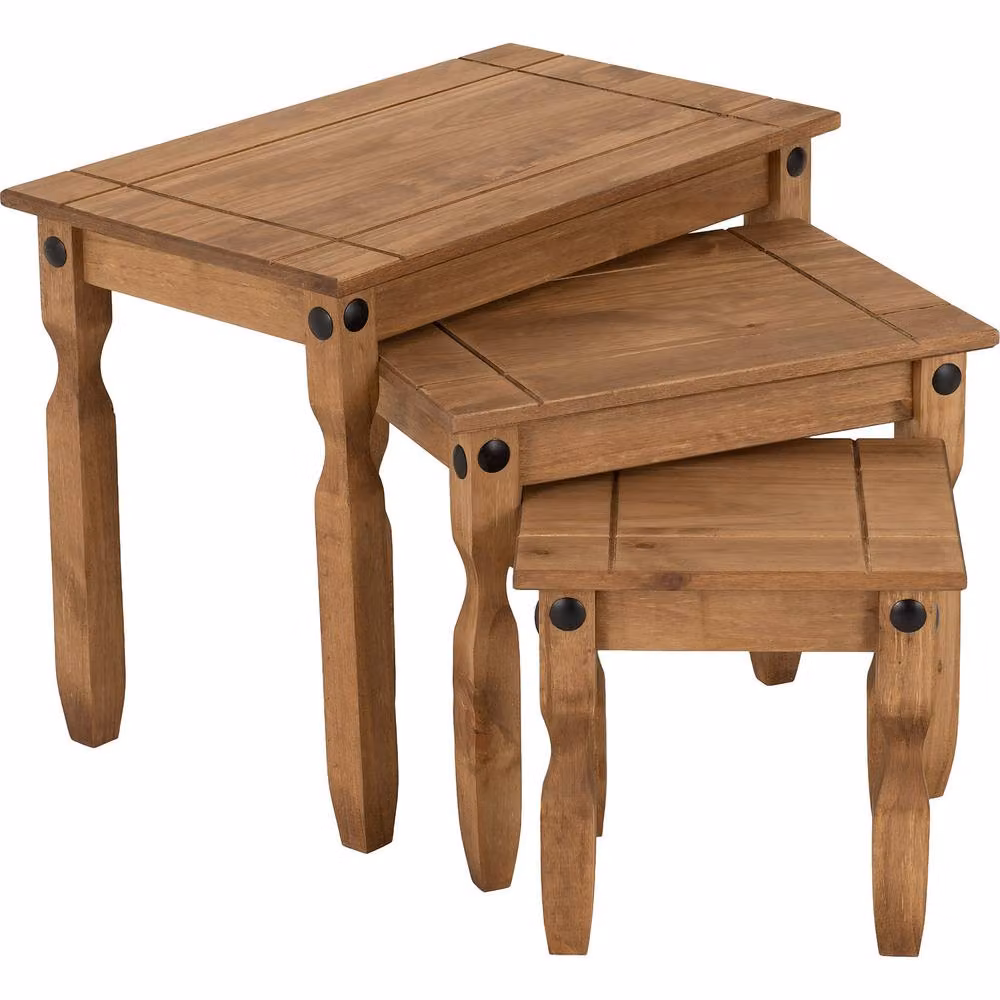 Seconique Corona Essentials Nest of Tables in Brown Waxed Rustic Pine – 6