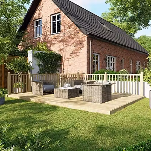 Powersheds Premium Wooden Decking Kit with Hand Rails in Brown and Beige, W/D/H: 120 x 120 x 539.77 cm