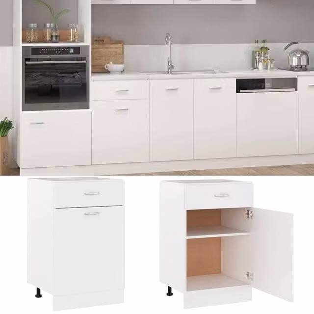 Berkfield Home White Drawer Bottom Cabinet in MDF, W: 50 cm, D: 46 cm, H: 81.5 cm – 1