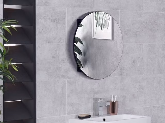 Vente-unique RURI Oval Bathroom Wall Cabinet with Mirror in Matt Black – 1