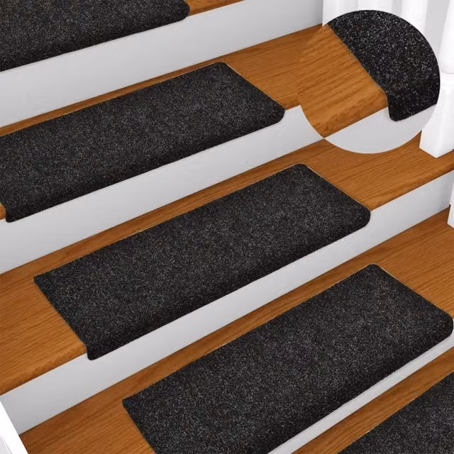 Berkfield Home Self-Adhesive Needle Punch Stair Mats, 15 Pack, Black, W: 65 cm, D: 21 cm, H: 4 cm