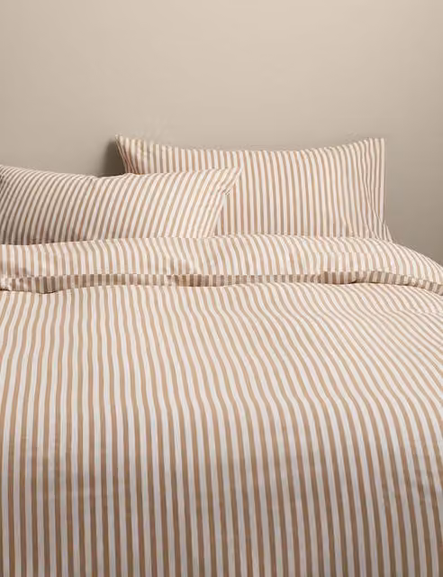 M&S Simple Striped Cotton Blend Bedding Set in Beige, 90 x 190 cm