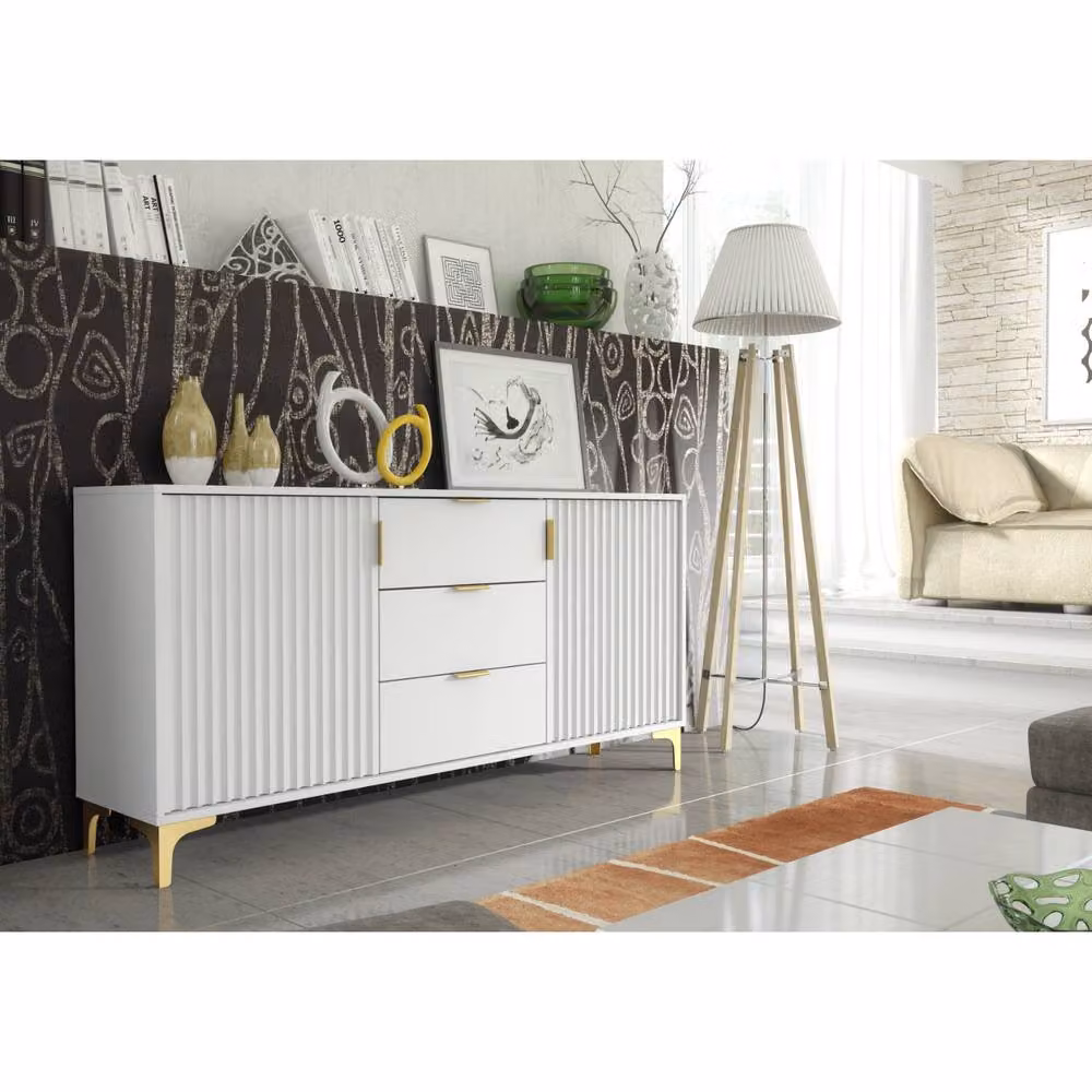 Creative Furniture Tide Crest Sideboard in White and Gold, W: 140 cm, H: 80 cm, D: 35 cm – 2