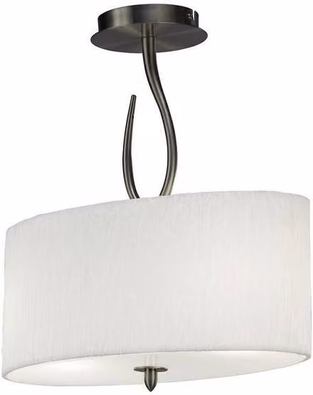 Netlighting Lua Semi Flush Ceiling Light with 2 White Fabric Shades in Grey and Satin Nickel
