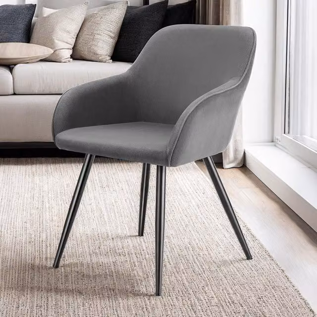 Tectake Scandinavian Dining Chair Set of 6 in Grey and Black with Bouclé Fabric and High Backrest
