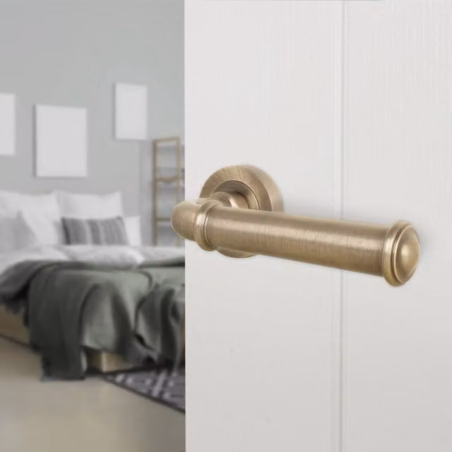 AFIT Antique Brass Fire Door Handle with Internal Lever on Rose in Bronze