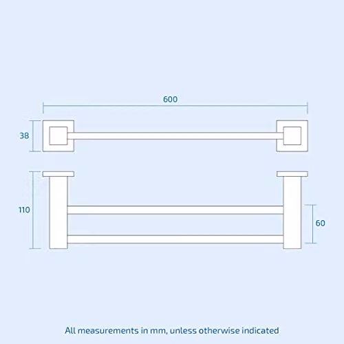 Nes Home Matte Black Square Double Towel Bar Rail Holder