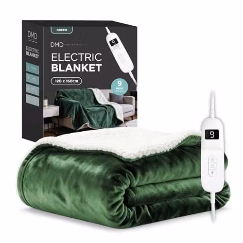 DMD Collective Green Fleece and Sherpa Electric Heated Blanket with Timer, W/D/H: 120 x 160 cm