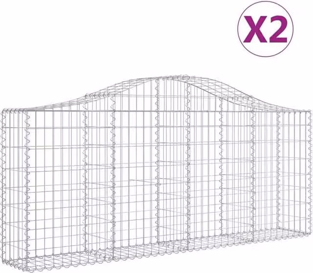 Berkfield Home Arched Gabion Baskets, 2 Piece Set, Silver Galvanised Steel, W: 200 cm, D: 30 cm, H: 80-100 cm