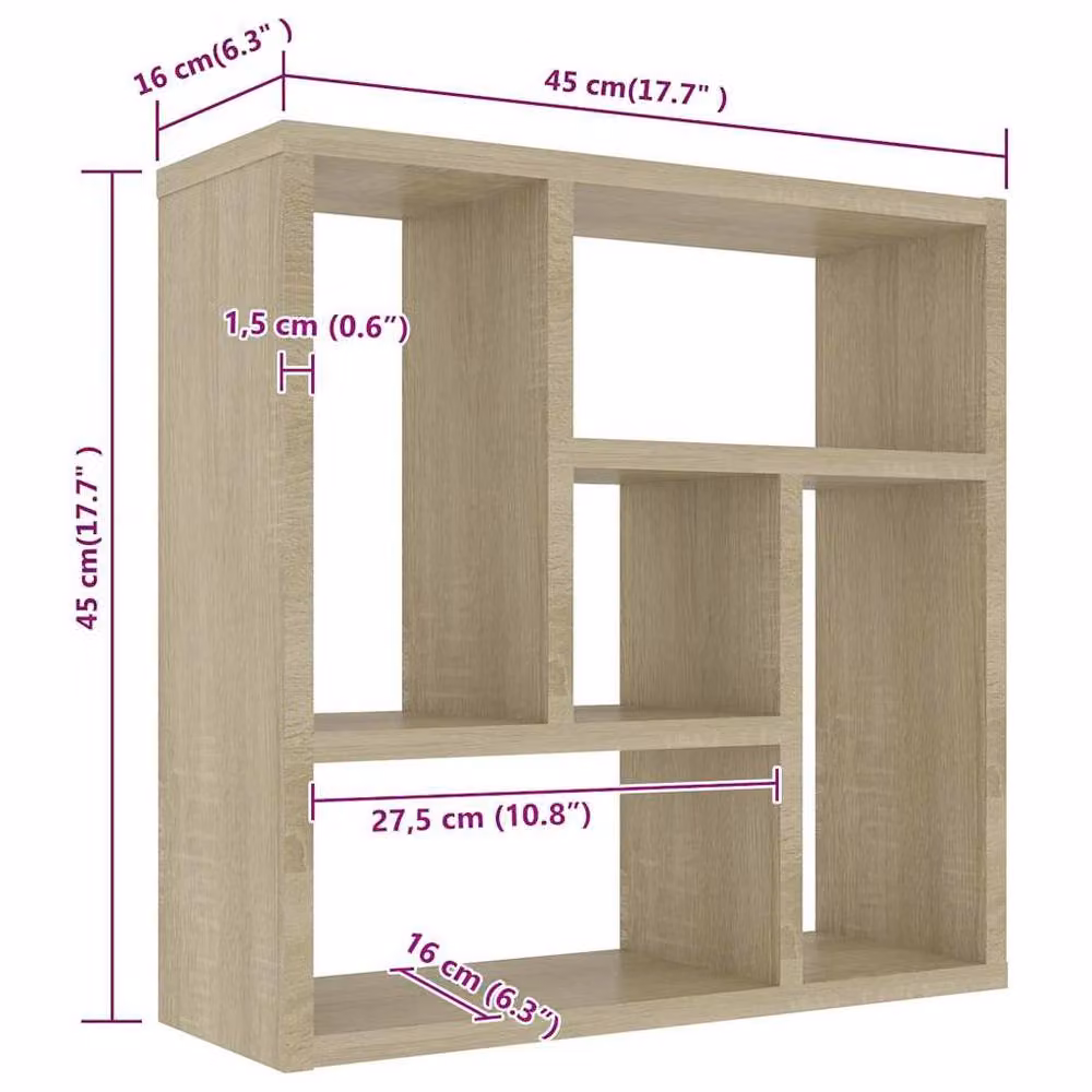 Berkfield Home Wall Shelf in Sonoma Oak, W/D/H: 45.1 x 16 x 45.1 cm – 3