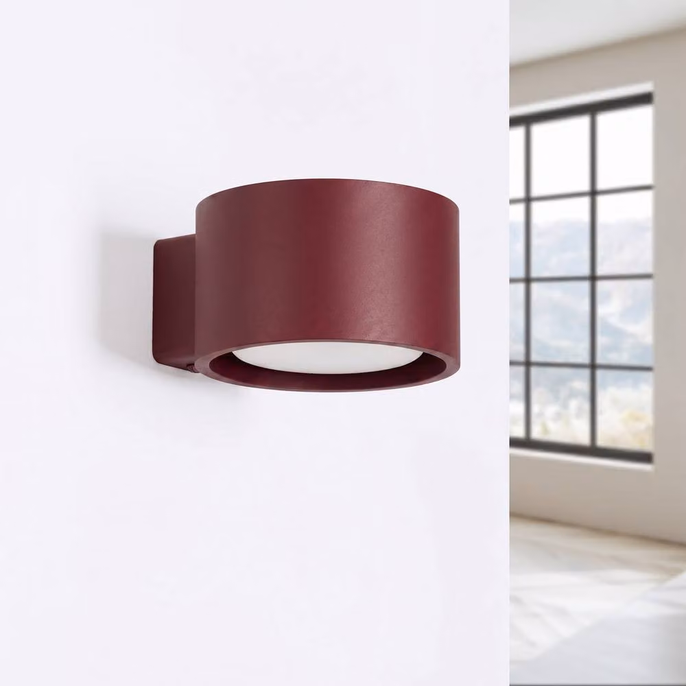 Sollux Lighting Minimalist Round Wall Lamp in Burgundy, W/D/H: 6 x 10 x 12 cm – 2