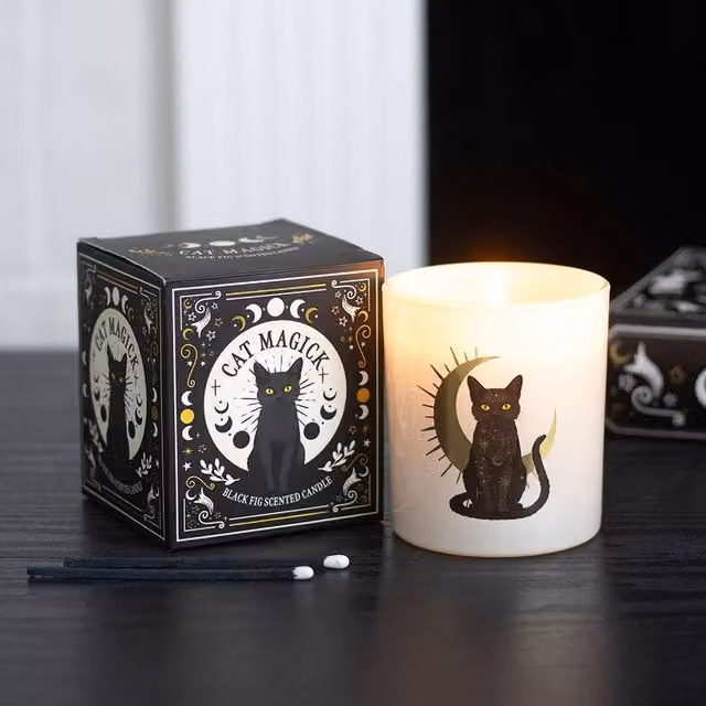 Uniqueful Black Cat Magick Black Fig Scented Wax Candle in White, 1 Pack