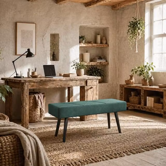 Wyld Haus Mazuka Green Velvet End of Bed Bench with Geometric X Stitching – 1