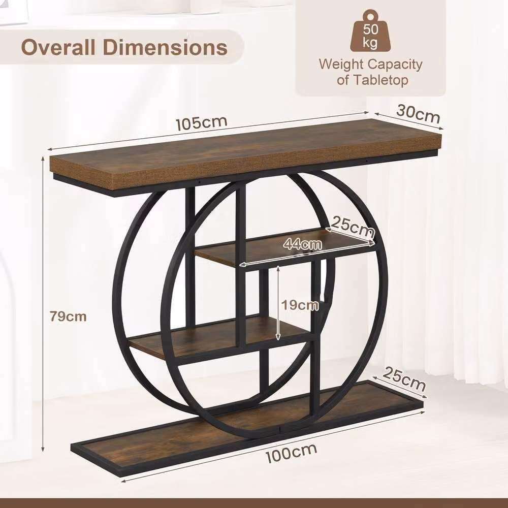 Costway 4-Tier Geometric Console Table with Storage Shelves in Brown – 2
