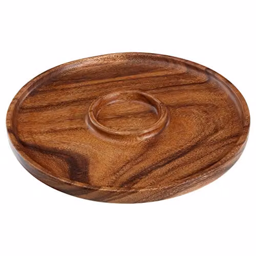 Orsina Natural Acacia Wood Chip and Dip Snack Platter with Dip Bowl