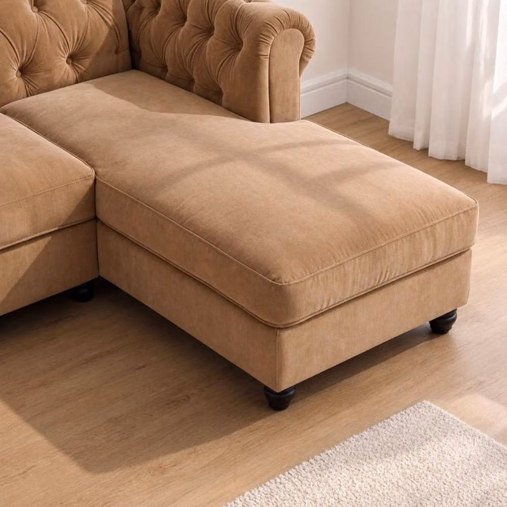 Sofaya Hampton 4 Seater L Shape Chesterfield Sofa in Brown Velvet with Right Hand Chaise – 2