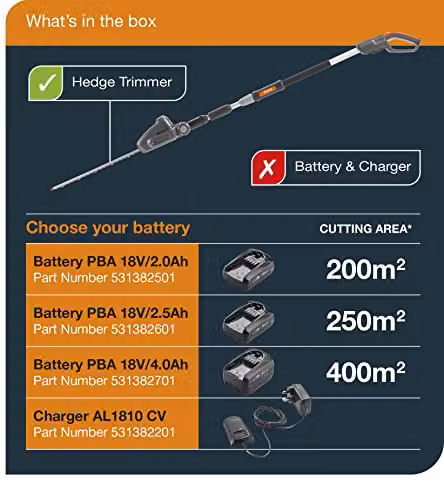 Flymo UltraCut Reach 420 18V Cordless Reciprocating Hedge Trimmer in Orange and Grey – 6