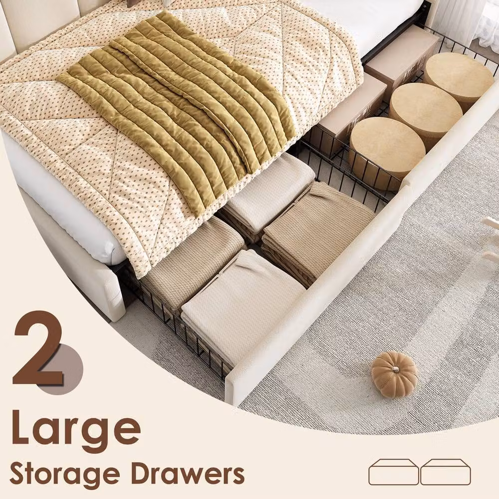 Rolipo Beige Velvet Single Sofa Bed with Storage Drawers W/D/H: 90 x 190 x 76 cm – 4