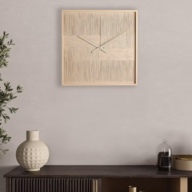 Hestia Minimalist Geometric Woven Thread Wall Art Analog Clock in White
