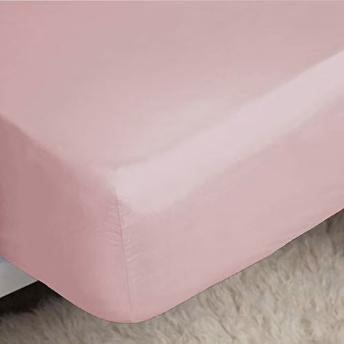 Belledorm Easy Care 200 Thread Count Cotton Percale Fitted Sheet in Pink, Double, W/D/H: 140 x 200 x 28 cm – 1