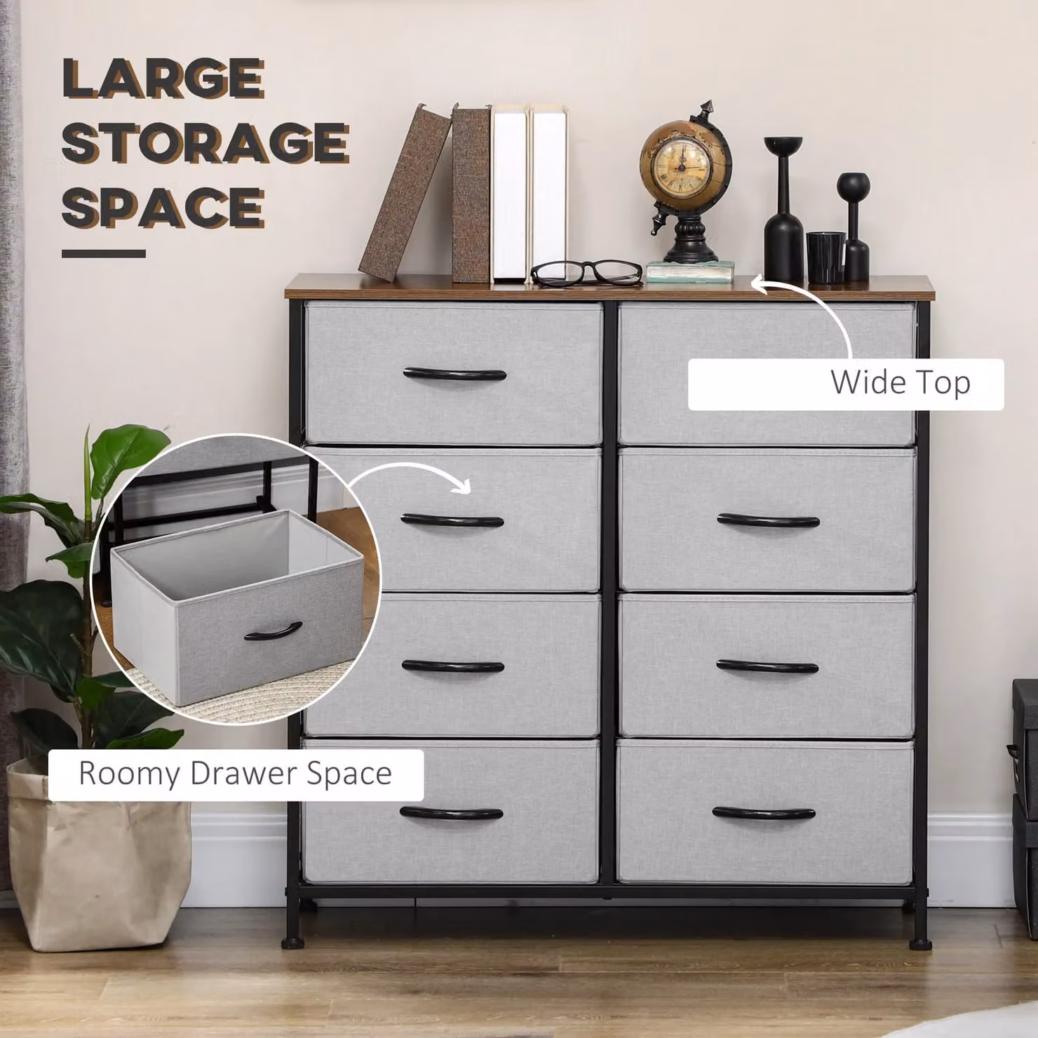 HOMCOM Industrial Chest of Drawers with 6 Fabric Bins and Steel Frame, Grey – 4