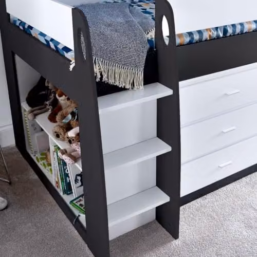 Bedmaster Ersa Mid Sleeper Storage Bed with Desk and Drawers for Children, Grey and White, 90 x 190 cm – 3