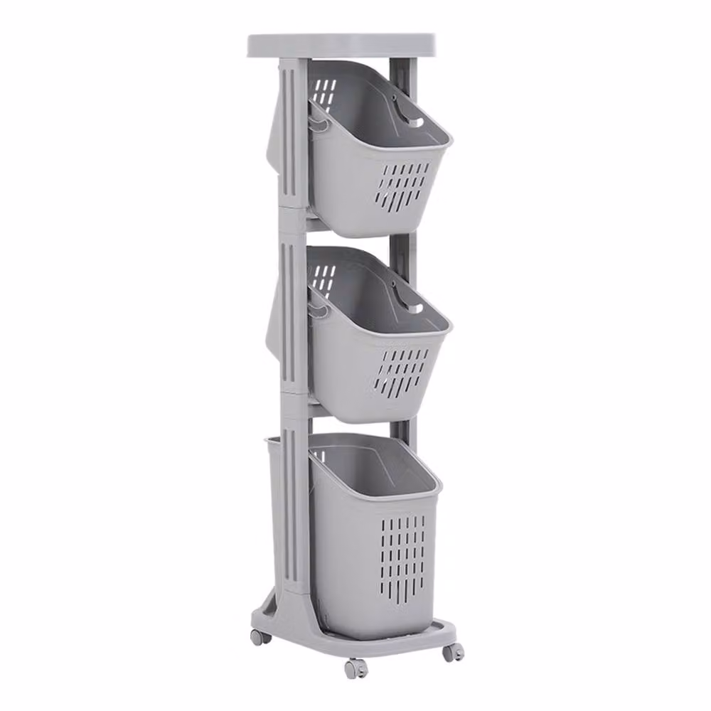 Garden Sanctuary 4-Tier Storage Rack Laundry Basket with Wheels and Removable Bag in Grey – 2