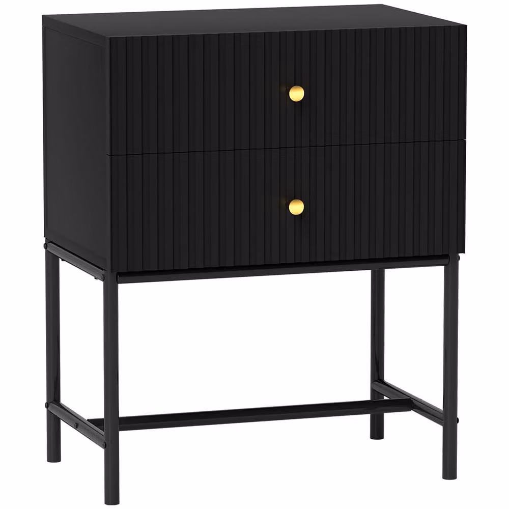 Wyld Haus Nafico Black and Gold Ribbed 2 Drawer Bedside Table W/D/H: 48 x 30.8 x 60 cm – 2