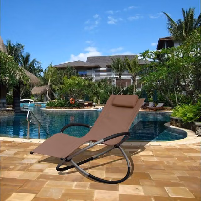 SmartLiving Luxury Foldable Zero Gravity Rocking Lounger Chair with Adjustable Headrest and Armrests in Brown
