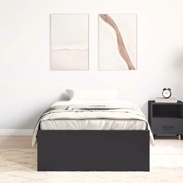 Berkfield Home Modern Bed Frame in Black, W/D/H: 90 x 200 x 35 cm