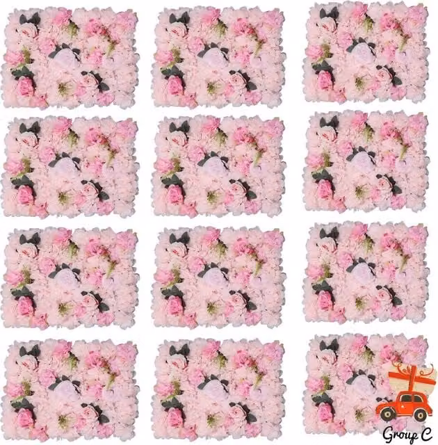 NESTLUNE 12-Piece Pink Artificial Floral Wall Panels, W: 60 cm, H: 40 cm – 1