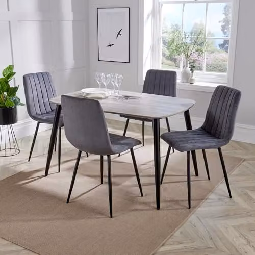 Core Products Aspen 5-Piece Dining Set with Rectangular Wood Table and 4 Grey Upholstered Fabric Chairs and Black Metal Legs – 2
