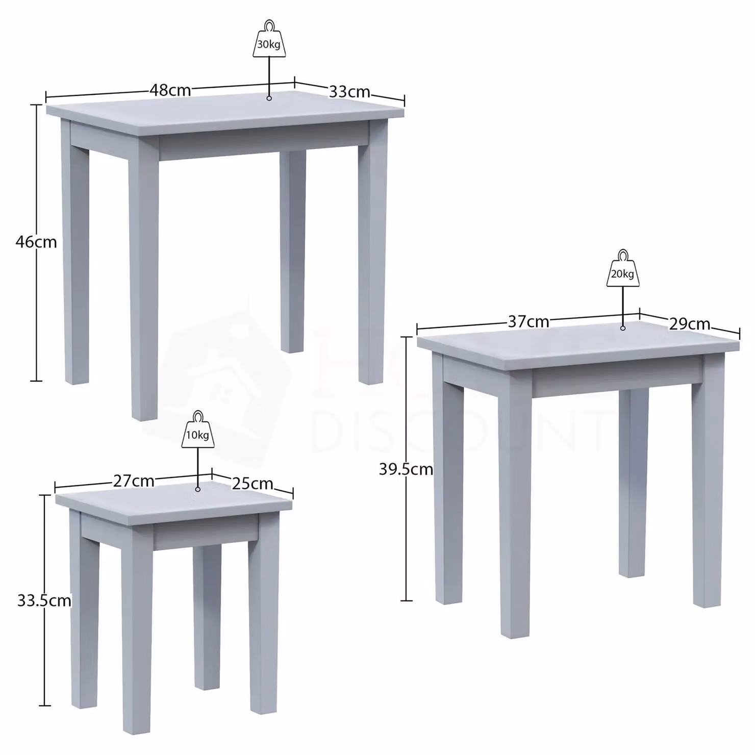 Vida Designs Yorkshire Nest of 3 Coffee Side Tables in Grey – 2