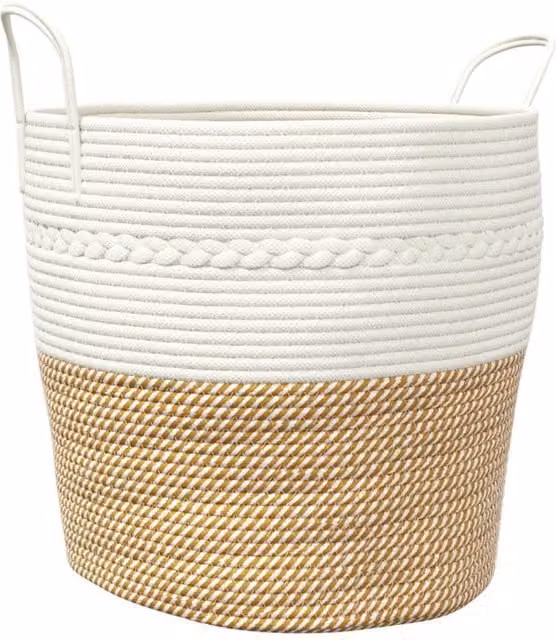 Berkfield Brown and White Cotton Open Weave Storage Basket with Handles W: 43 cm, D: 38 cm, H: 38 cm – 1