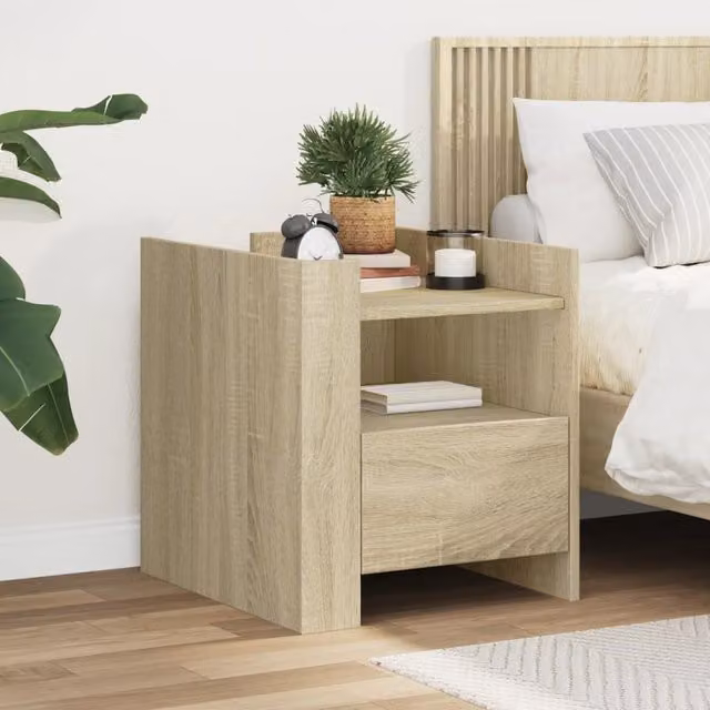 Berkfield Home Sonoma Oak Bedside Cabinet in Brown, W/D/H: 45 x 50 x 50 cm
