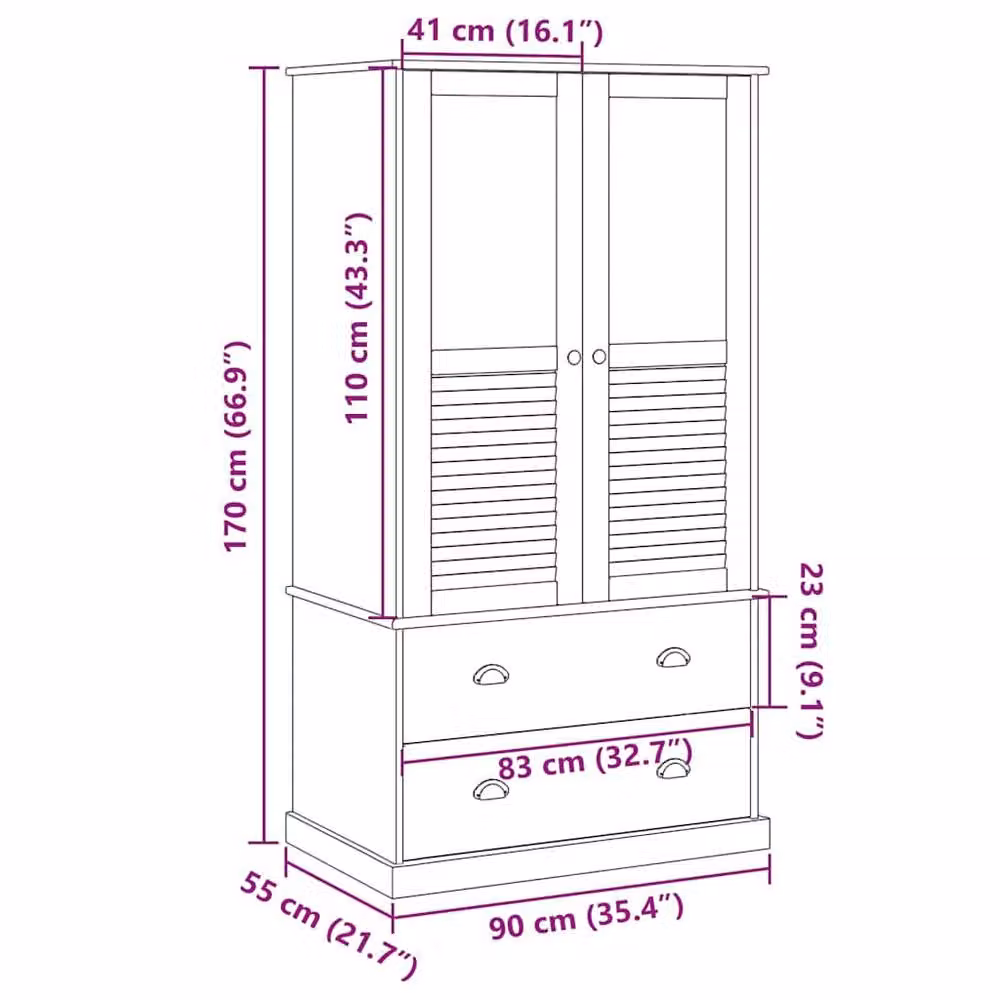 Berkfield Home VIGO Grey Roll Shutter Wardrobe in Solid Waxed Pine, W/D/H: 90 x 55 x 176 cm – 4