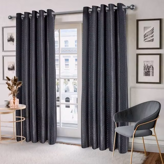 New Edge Blinds Wave Woven Jacquard Curtains in Navy and Black, Width: 228 cm, Drop: 228 cm – 1