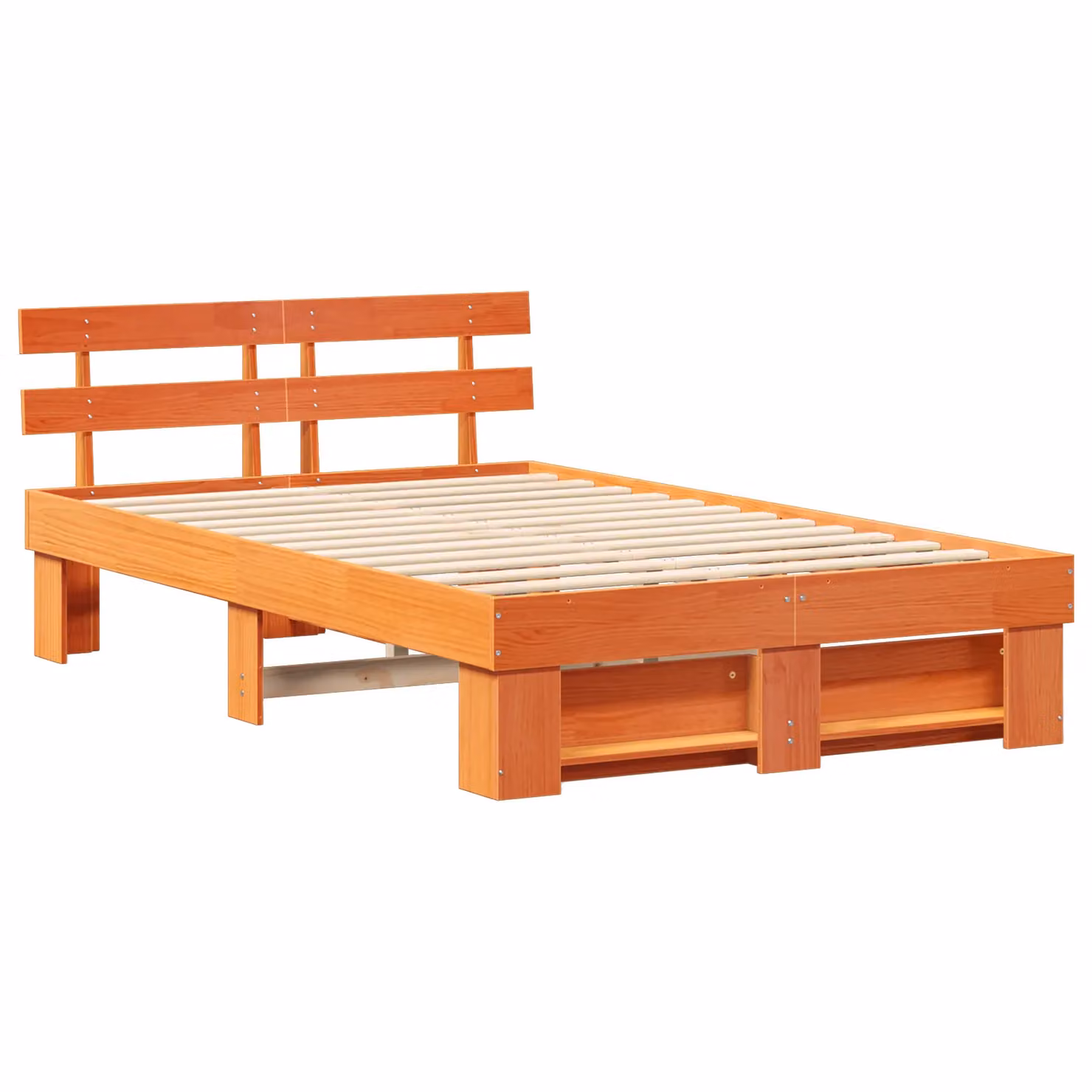 Berkfield Home Solid Pine Wood Bed with Headboard, Brown, W/D/H: 140 x 190 cm – 2