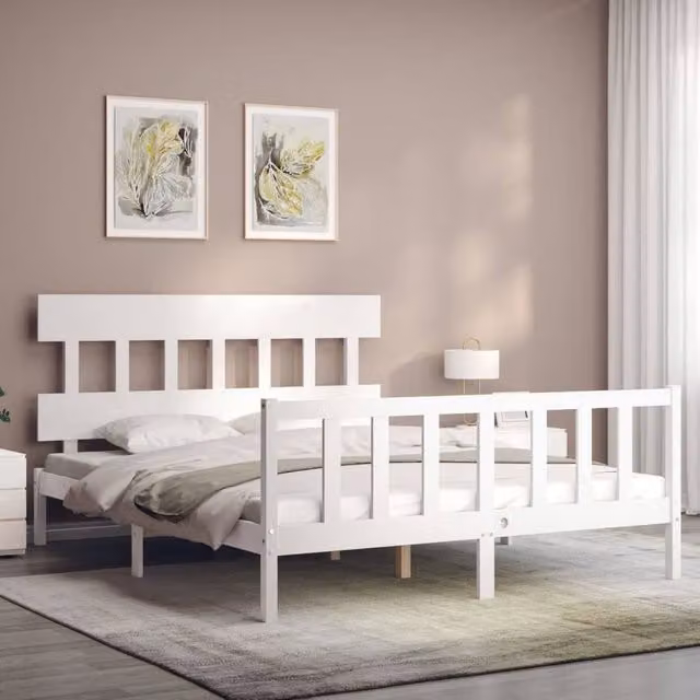 Berkfield Home Beautiful White Solid Wood Bed Frame with Headboard W/D/H: 160 x 200 x 81 cm – 1