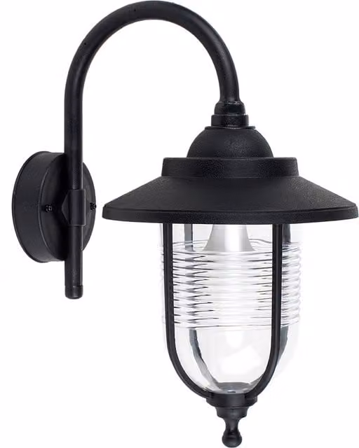 Eyam Black Swan Neck Outdoor Wall Lantern with Transparent Glass